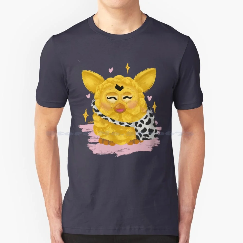 Furby With Bag T Shirt 100% Cotton Tee Furby Yellow Happiness Toy Vintage Cow Spots Joy Love