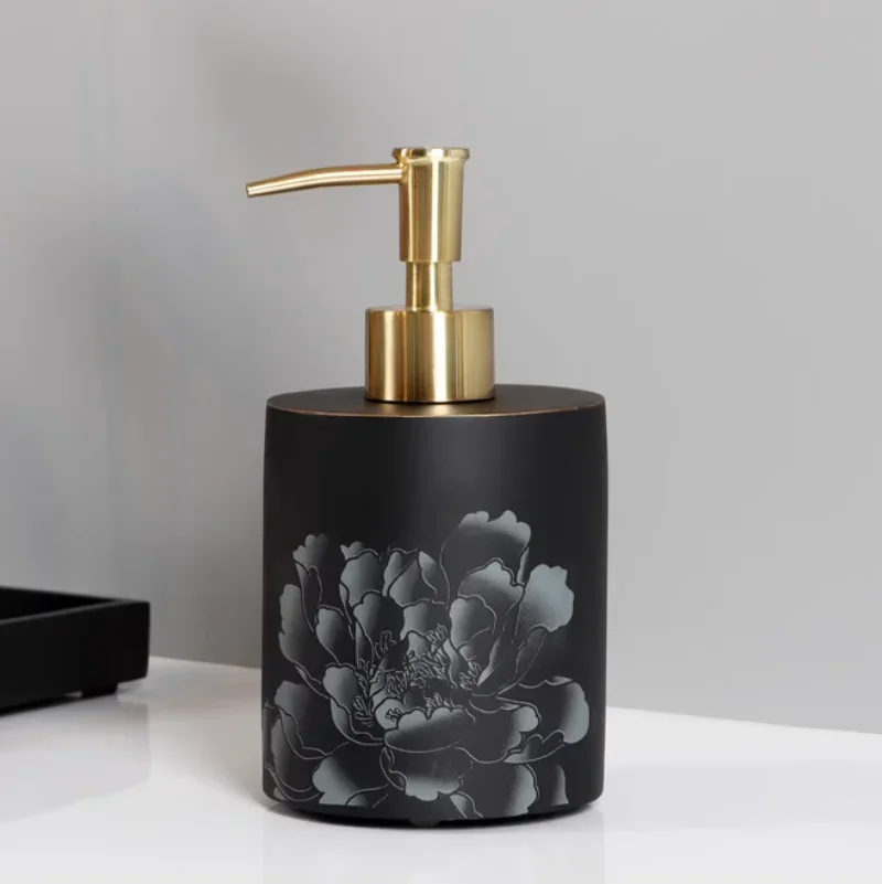 Bathroom Supplies Matte Black Lotion Bottle Cotton Swab Box 150ML Aromatherapy Bottle Tray Bathroom Decoration Accessories