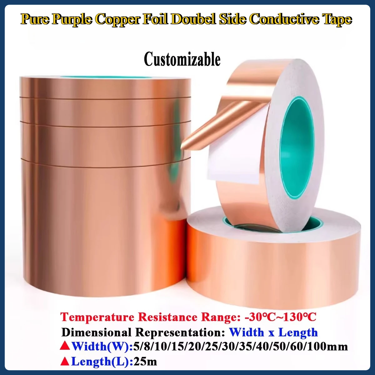 25M Pure Purple Copper Foil Tape Doubel Side Conductive Repair Adhesive Tape   EMI Shielding DIY Circuits Electrical Repairs