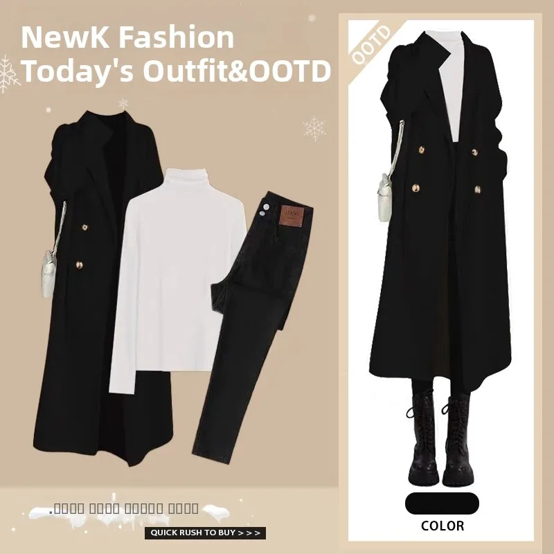 

Faionable корейский комплект футболок с принтом, осенне-зимний свитер, пальто, базовые джинсы, комбинированный комплект Ele Little Fraance Sle