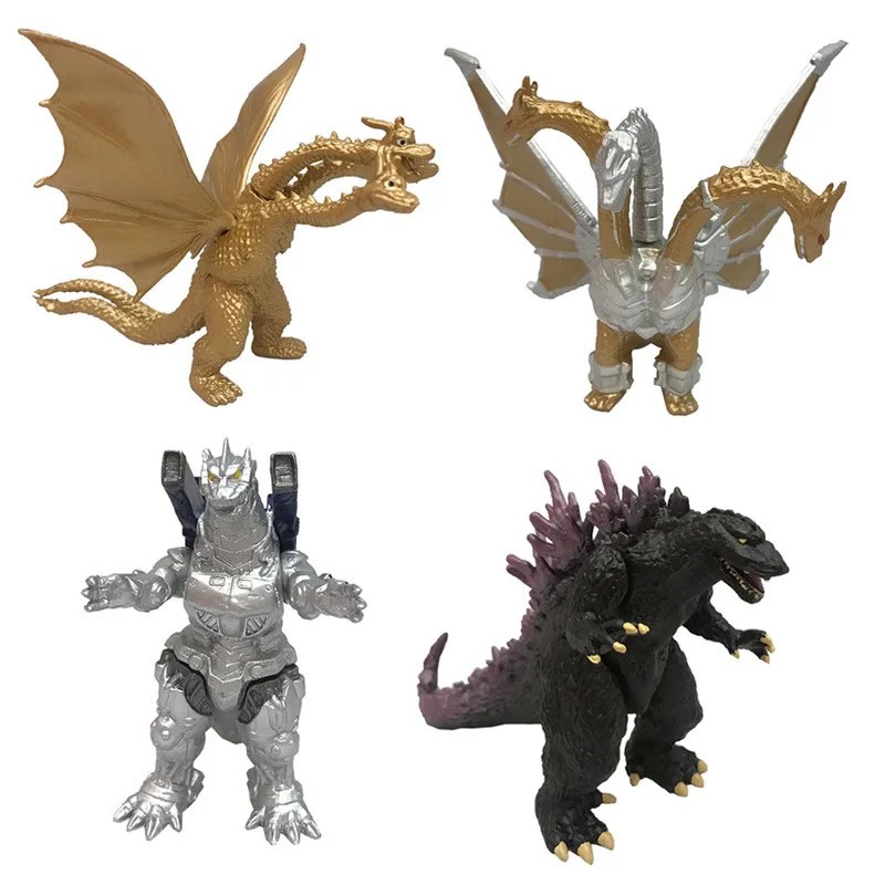 

4pcs/set Movie Godzilla 2 Dinosaur Mecha Godzilla King Ghidrah Three-headed Dragon Vinyl Doll Gift 8cm