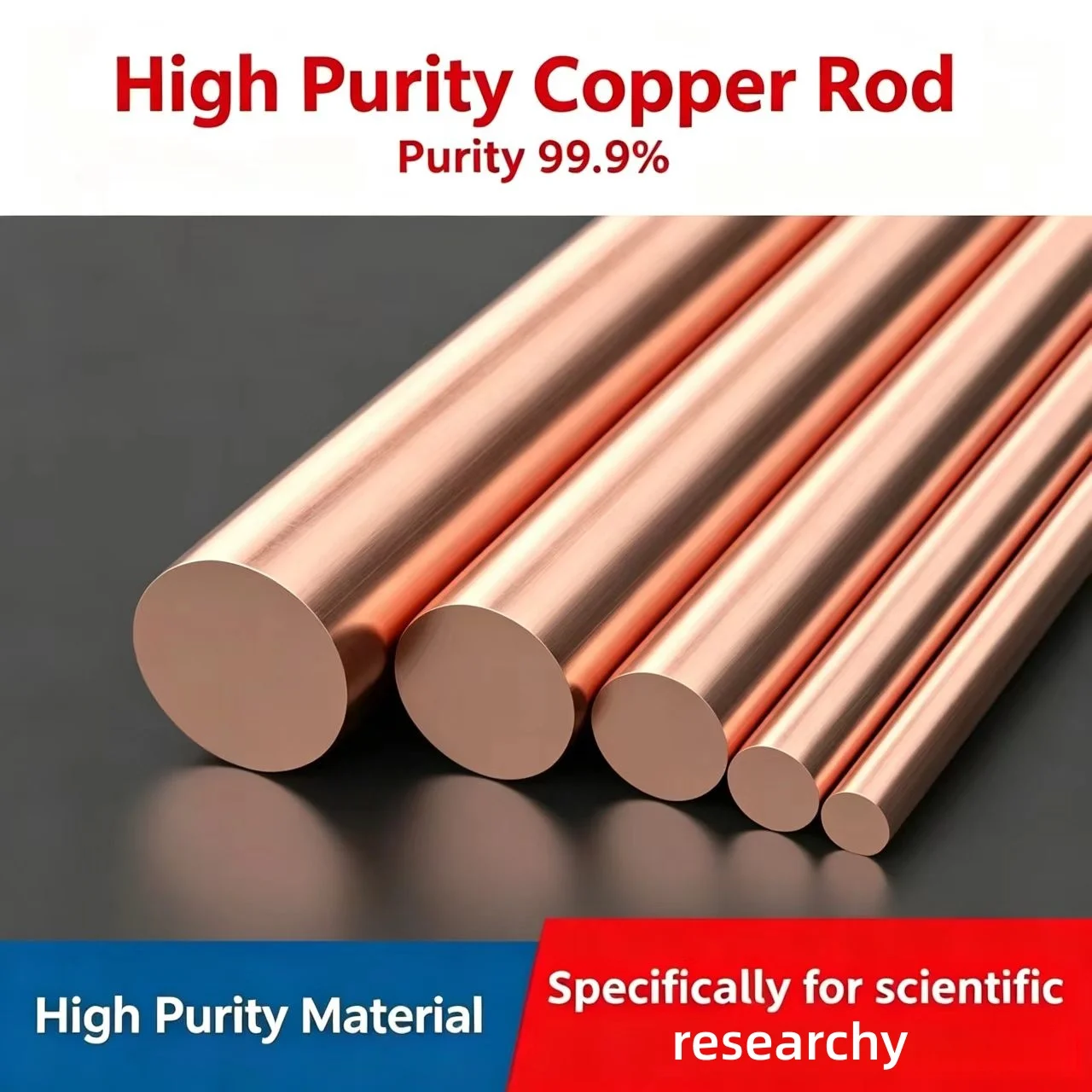 T2 High Purity Pure Copper Rod, Solid Copper Bar for Industry Lab Research, Multiple Sizes Available