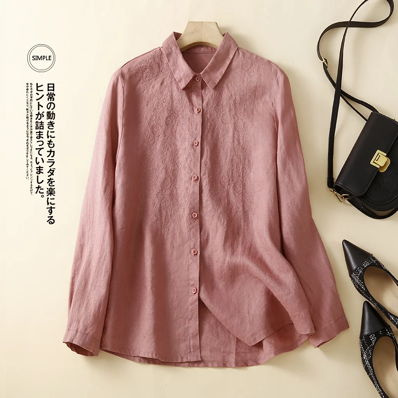 

Autumn Autumn 2023 Embroidery Solid Blouse Shirt Long Sleeve Office Ladies Woman Casual Loose Blouses Elegant Brief Tops Blusas