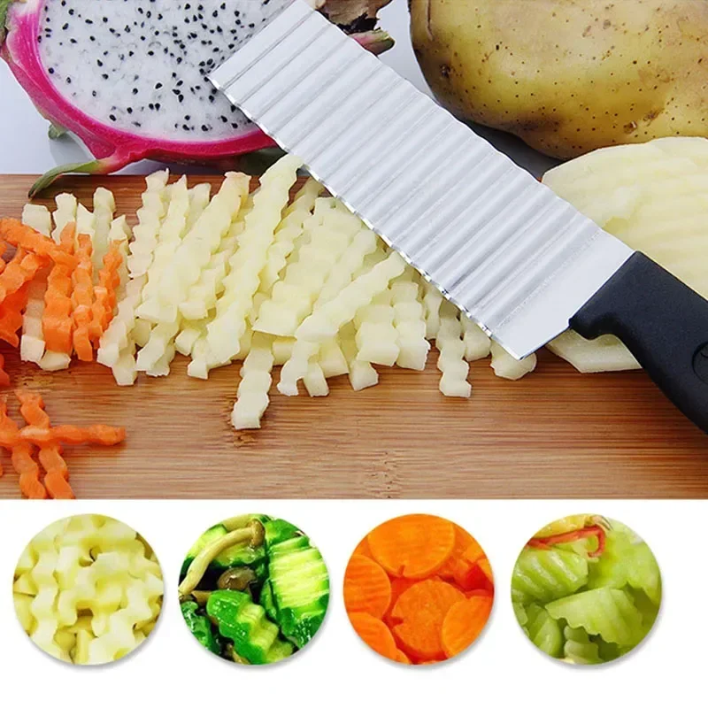 Crinkle Wavy Slicer Knife Stainless Steel Potato Chip Slicer Dough Vegetable Fruit Potato Cutter Chopper French Kitchen Tools