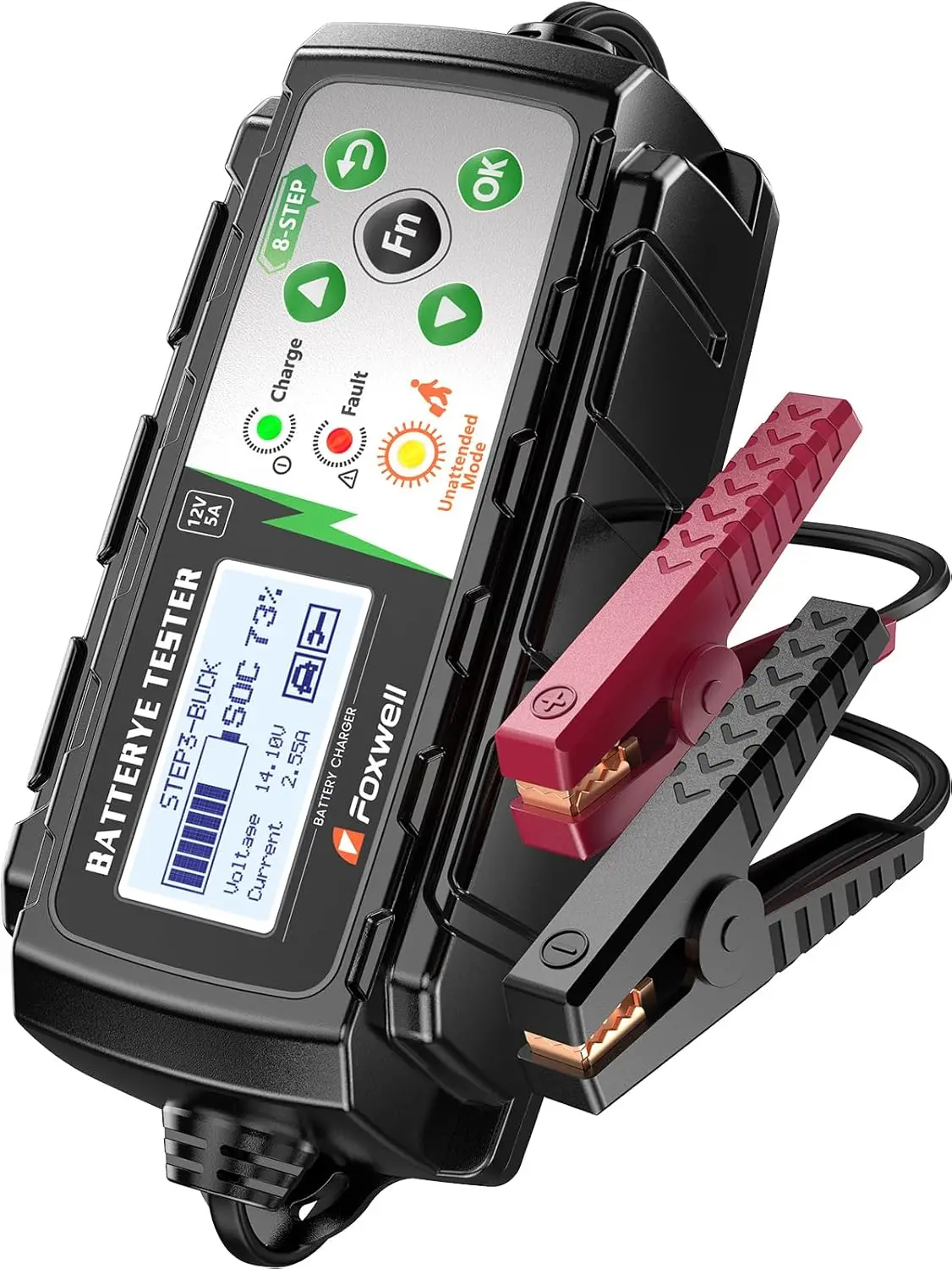 

4-in-1 Smart Battery Charger & Tester - 12V 5A Maintainer with 8-Stage Charging, Waterproof for Car RV Motorcycle