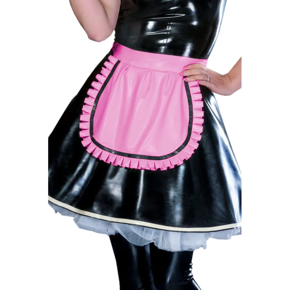 Lolita Ruffle Maid Apron, Shiny PVC, Role Play, Waitress Apron, Wet Vinyl Leather, Servant Club Short Apron, Sissy Cosplay Apron