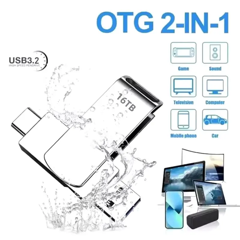 A19Q-16TB Flash Drives High Speed USB Transfer Metal Pendrive Memory Card Pendrive Flash Disk Memoria Waterproof Stick