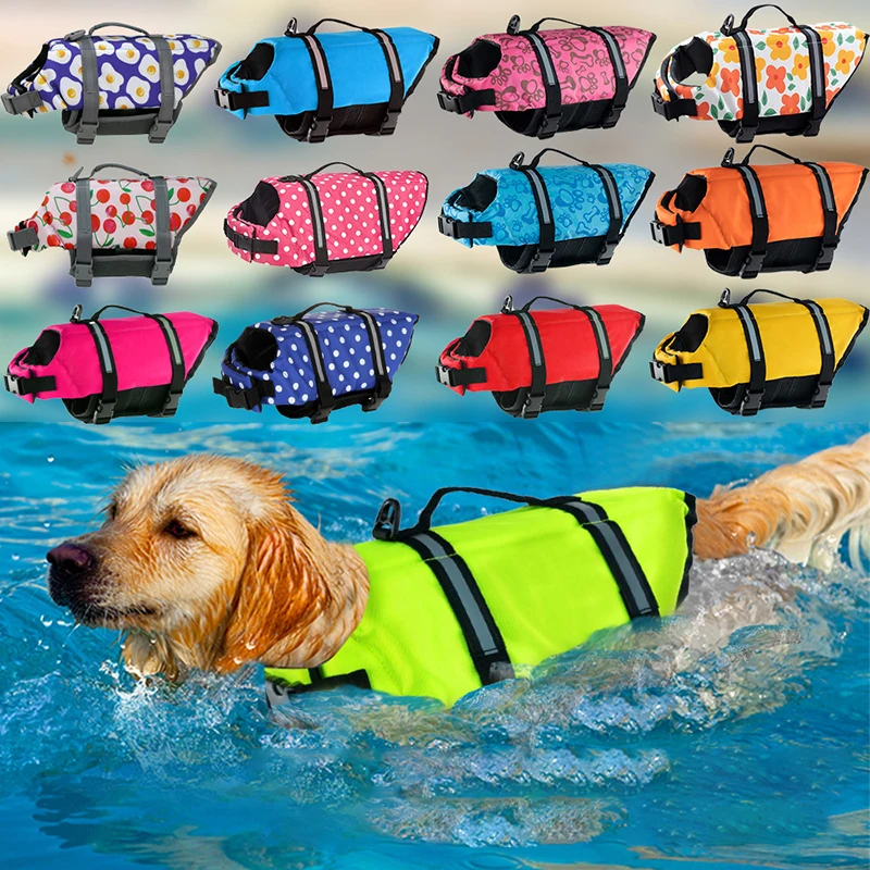 Summer Dog Life Jacket Reflective Adjustable Large Dogs Swimwear Safety Vest Surfing Sailboat Enhanced Buoyancy Pet Lifejackets
