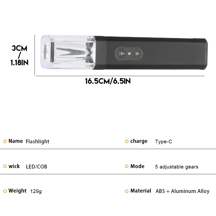 Wiederaufladbare LED-Taschenlampe, tragbare Camping-Taschenlampe, eingebauter 1500-mAh-Akku, Taschenlampe, Schwanz, magnetisches Reparatur-Arbeitslicht