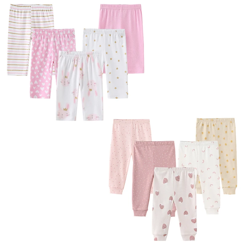 2023 New Born Cartoon Pants 3/4/5Pieces Soft Cotton Baby Boy Trousers 0-24M Four Seasons Print Baby Girl Pants Bebes