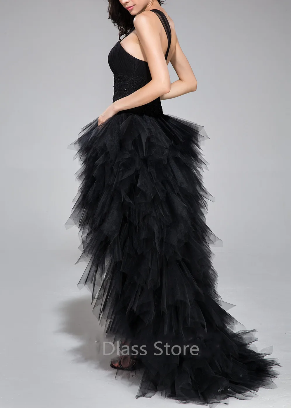 New Black Tulle Prom Gown One Shoulder Elegant Women's Evening Dress For Party 15 Year Old Quinceanera Dress 2022 Robe De Soiree