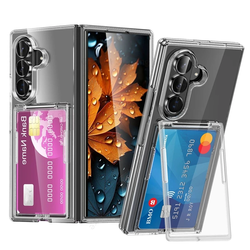 Shell For Samsung Galaxy Z Fold8 Ultra 5G Folding Bracket Card Bag Phone Case For Samsung Z Fold 8 7 6 5 Hard PC Kickstand Cover