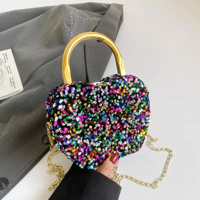 Luxury Diamond Inlay Apple Shape Crystal Clutch Purse Sequin Evening Wedding Party Shoulder Bag Handle Rhine Mini Handbags