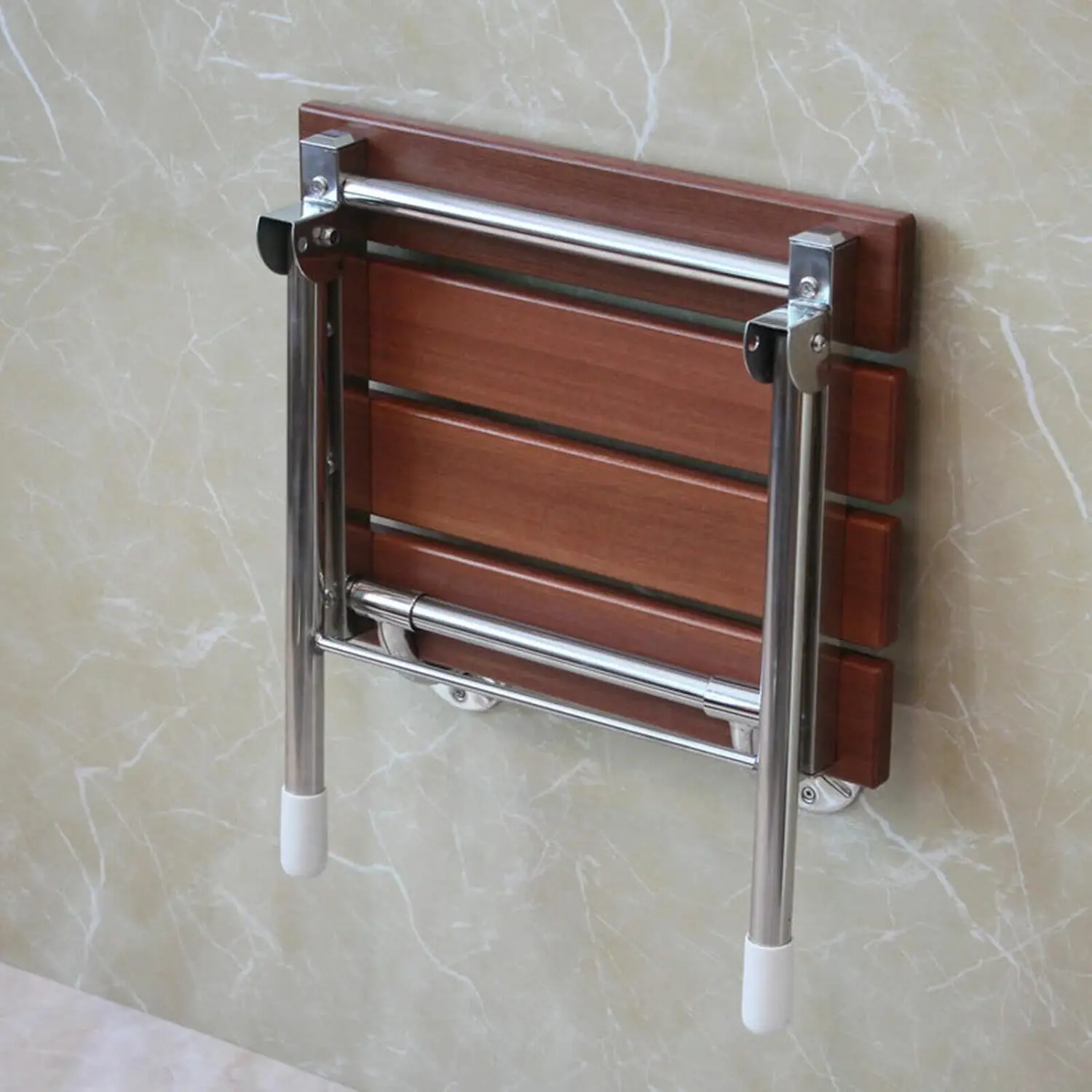 Folding Shower Seat Wall Mounted with Legs, Safety Bathtub Solid Wood Fold Down Spa Bench Stool for Disabled Bathroom Hospital