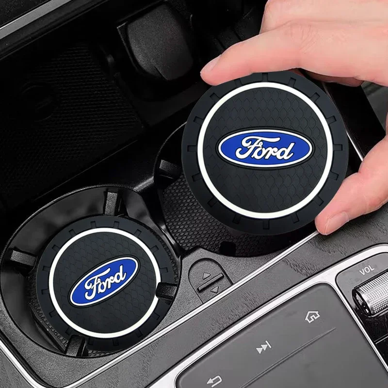 1/2pcs Car Coaster Water Cup Slot Non-Slip Mat Pad Emblem Interior Accessories For Ford Focus 2 3 mondeo mk3 f150 fusion