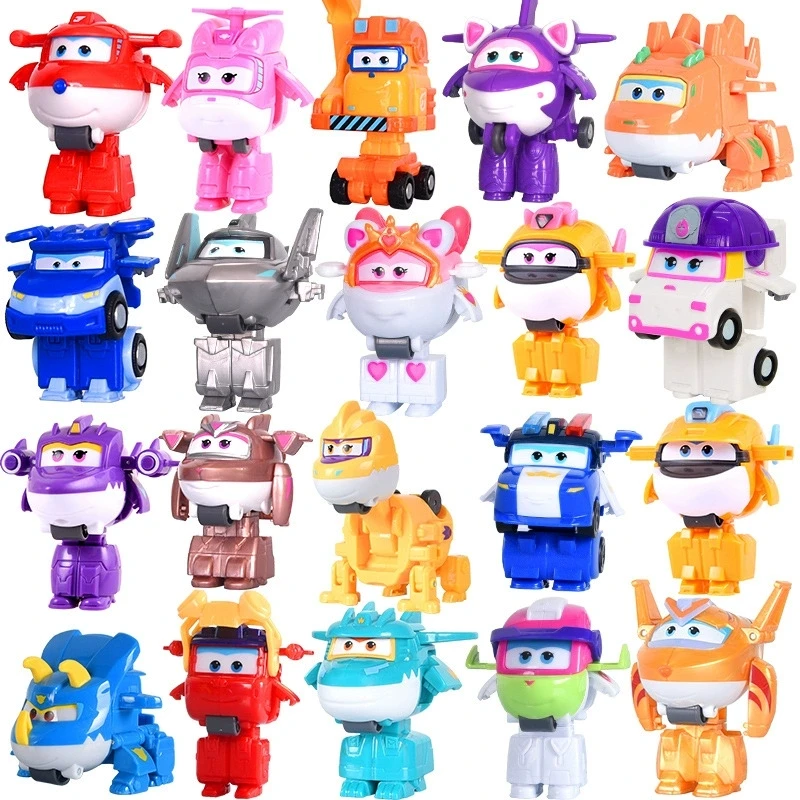 Novas super asas transformando robô figuras de ação mini escala anime deformação avião brinquedo para crianças presente idéia playset colecionável
