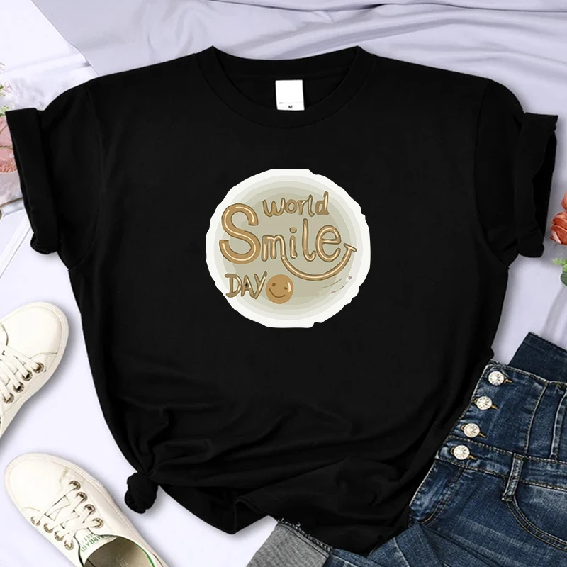 Smile every day  Women Tshirts T-Shirts  Breathable Tees Shirts Street O-Neck Tshirt For Women