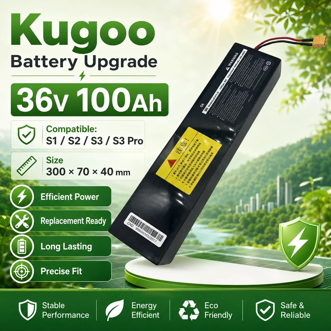 Image of 36V 9000mAh Li-Ionen-Akku 324Wh 10S3P Ersatz für Kugoo S2 S3 S4 Elektroroller, 30 Zellen BMS