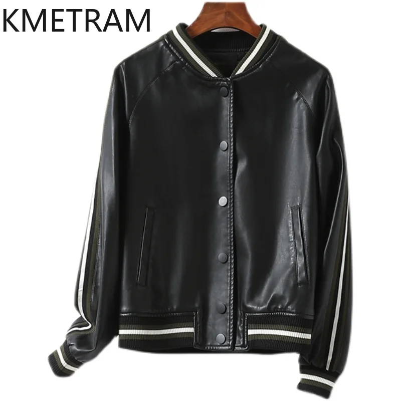 KMETRAM-Veste en cuir de mouton naturel pour femme, vestes courtes de baseball, printemps, automne, 2024