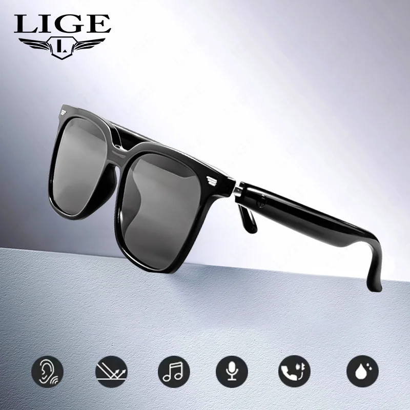 

LIGE New Women Smart Bluetooth Glasses Men UV Protection Outdoor Sport Headphones AI Voice Smart Sunglasses For Climbing Cycling
