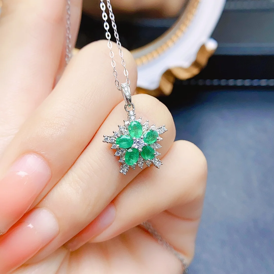 FS 3*4mmNatural Tourmaline/Emerald Star Pendant for Women S925 Sterling Silver Fine Luxury Charm Weddings Jewelry New 2023