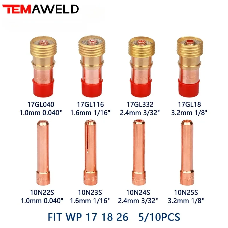 Imagem -02 - Tocha de Soldagem Tig 10n22 10n23 10n24 10n25 10 mm 16 mm 24 mm 32 mm sr Wp17 Wp-18 Wp26 10 Pcs