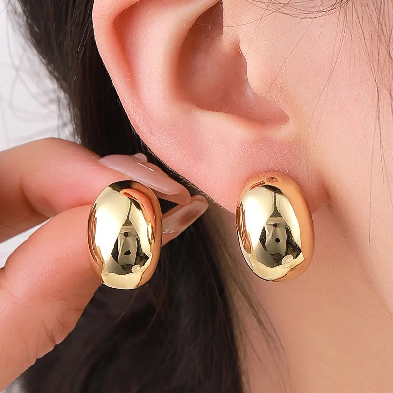 Pendientes de Moda con Forma de Frijol para Mujer, Metal Liso, Estilo Coreano, Pequeños y Lindos, Joyería para Orejas