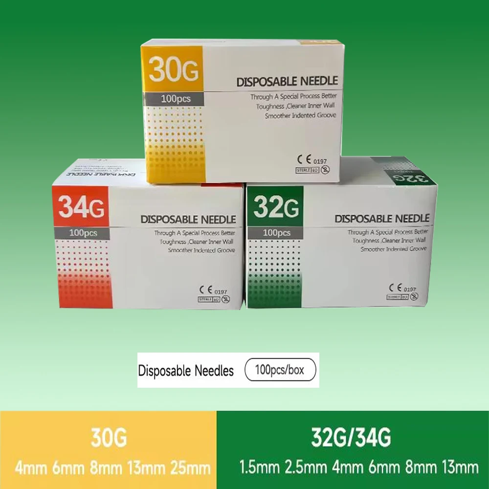10pcs/50pcs/100pcs  needle free disposable medical microplastic injection cosmetic sterile needle surgery 34G 1.5mm 32G 4mm 25mm