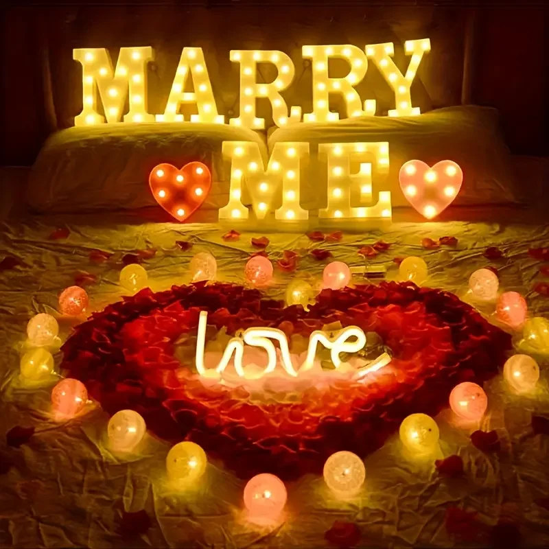 7Pcs Luminous Letter Lights, Large Luminous "Marry Me" Sign, Wedding/Engagement/Valentine's Day Decoration, Bulbs Come with Power Cord, Suitable for Romantic Proposal Displays, Party Backdrops, and Indoor/Outdoor Use