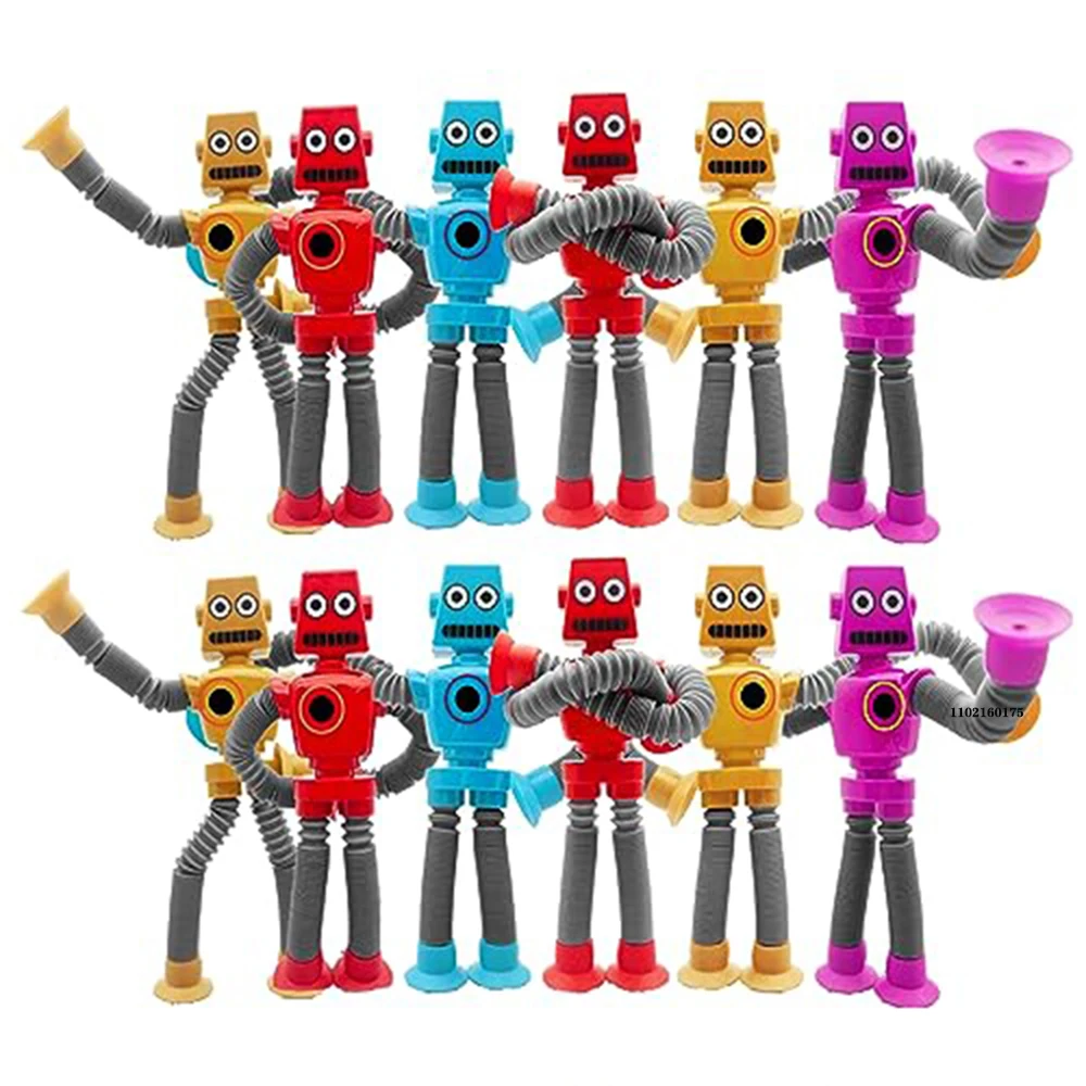 4Pcs Pop Tubes Suction Cup Robot Toys Stress Relief Telescopic Robot Sensory Toys Bulk Funny Gift for Kids Boys Girls