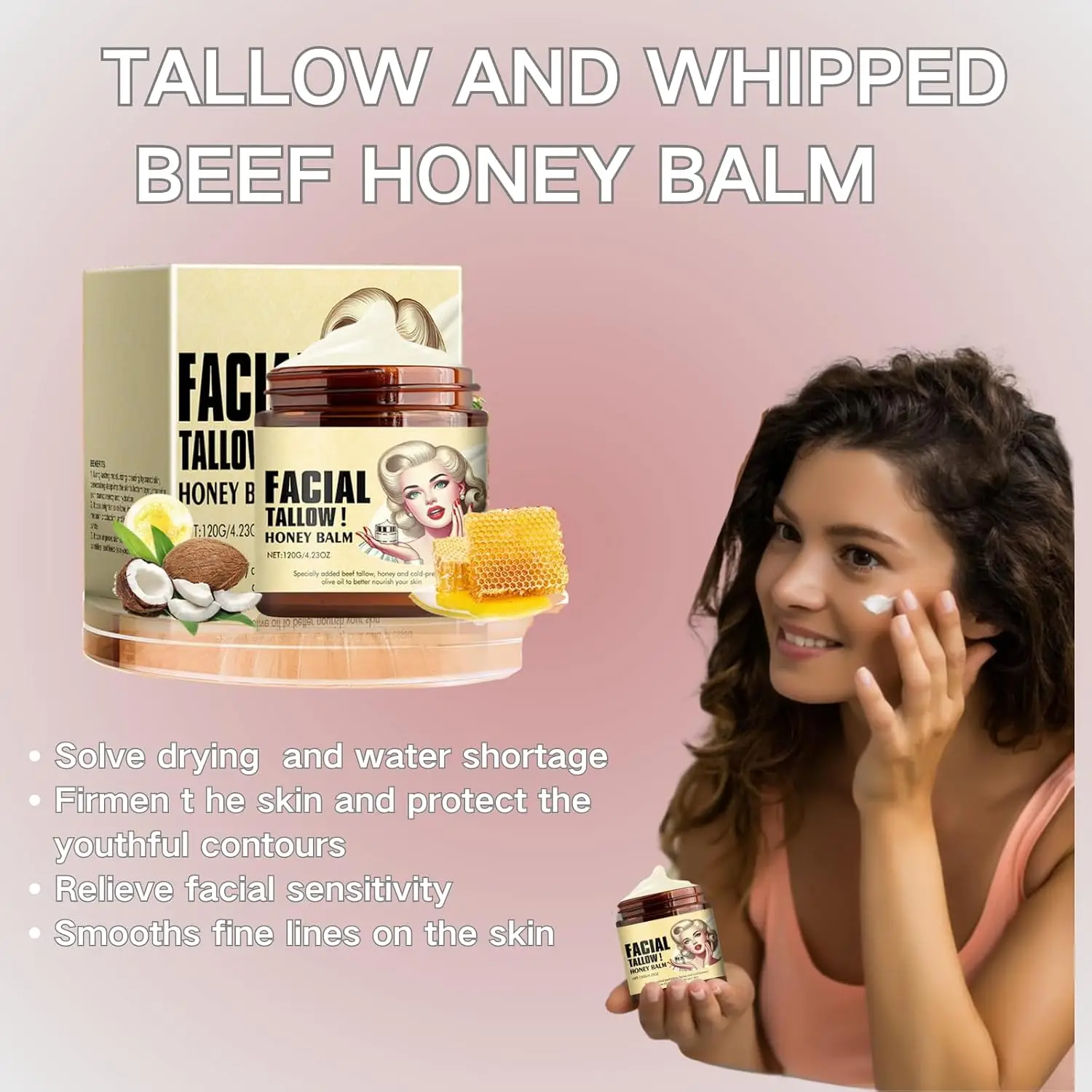 Whipped Beef Tallow and Honey Balm Pure Grass-Fed Beef Tallow Face Moisturizer Nourishing Water-Locking Repair Dryness and Rough