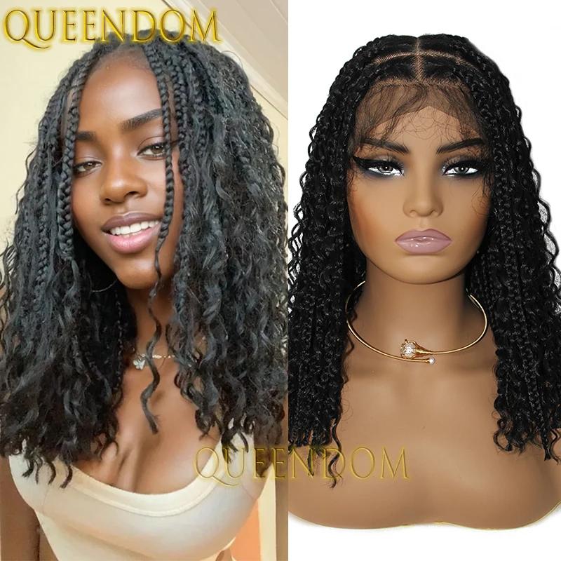 Synthetic Bohemia Box Braid Wig 12 Inch Cornrow Plaits Braids Wig For Black Women Knotless Dreadlock Braided Wig With Curly Ends