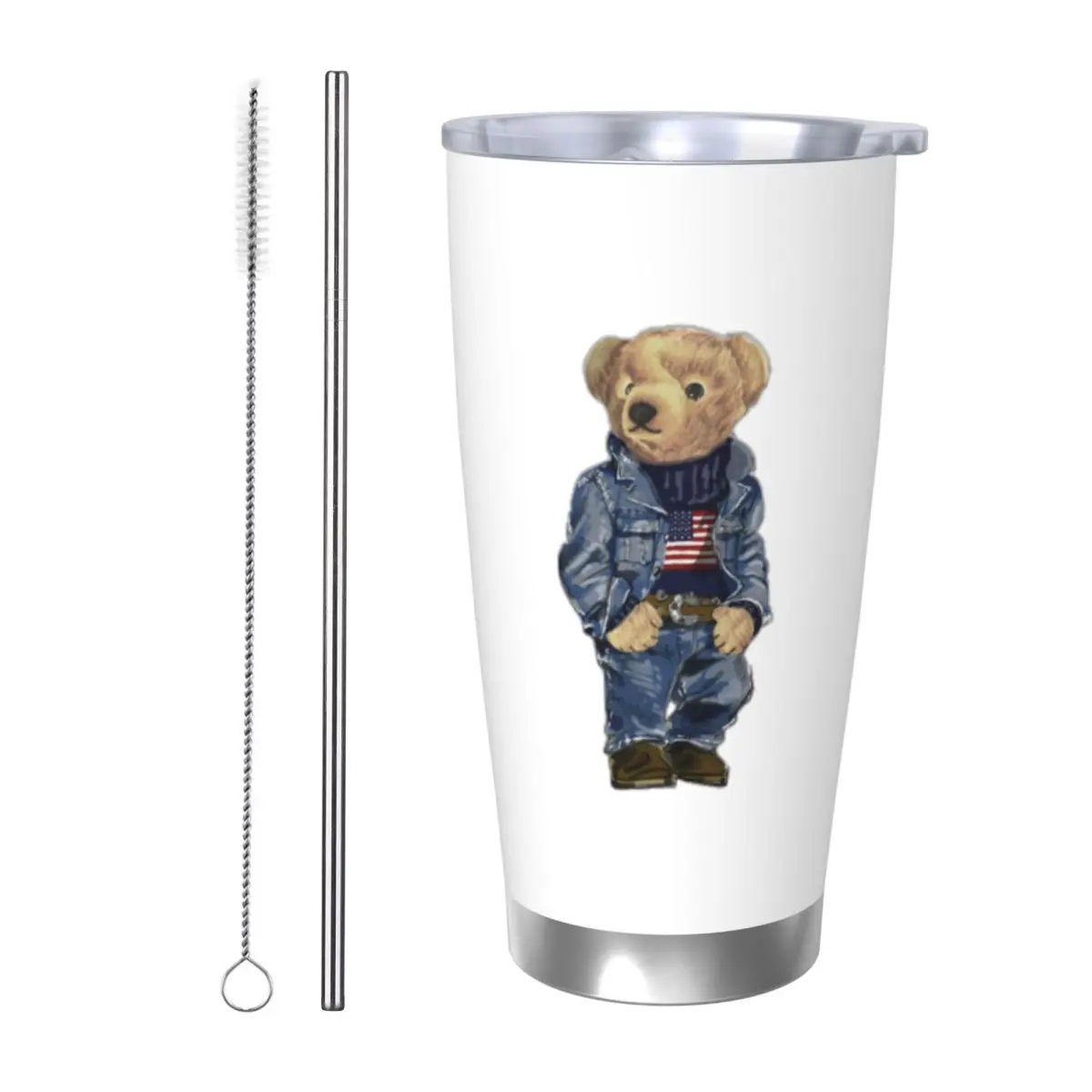 R-Ralph-B-Bear, 20 унций, автомобильная кружка из нержавеющей стали, соломенная термокружка для путешествий со льдом, вакуумная изолированная чашка для кофе, горячая чашка