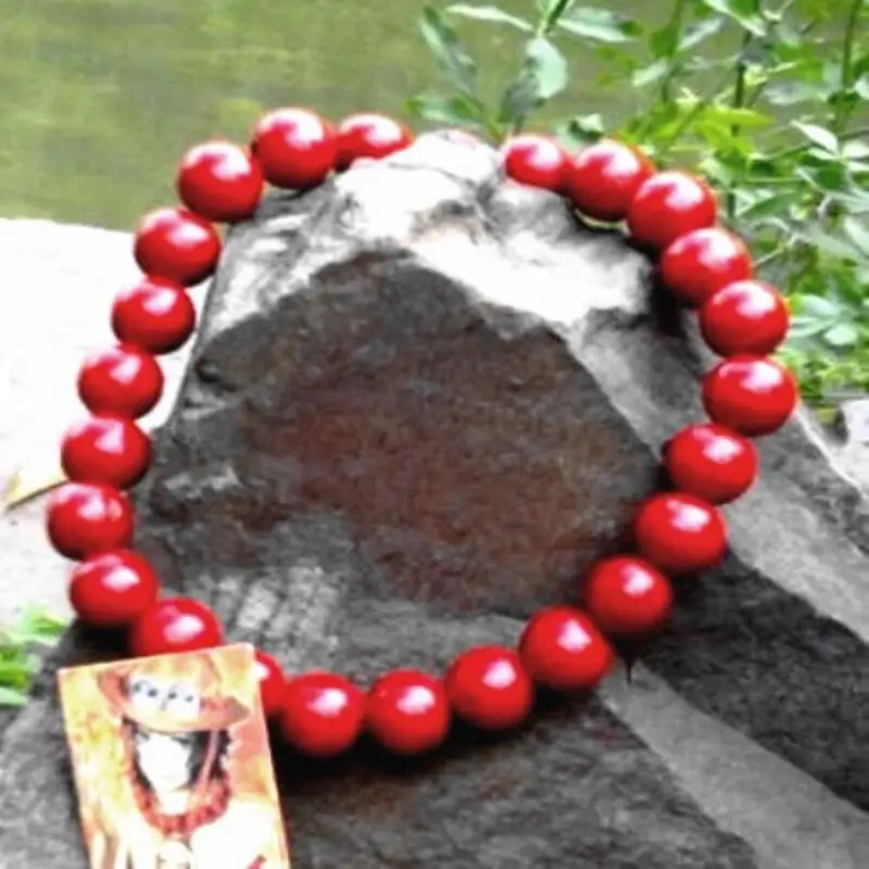 Portgas D Ace Red Wood Bead Elastic Necklace One Piece Anime Cos Prop Halloween Costume Accessories Gift for Manga Anime Lovers view 2