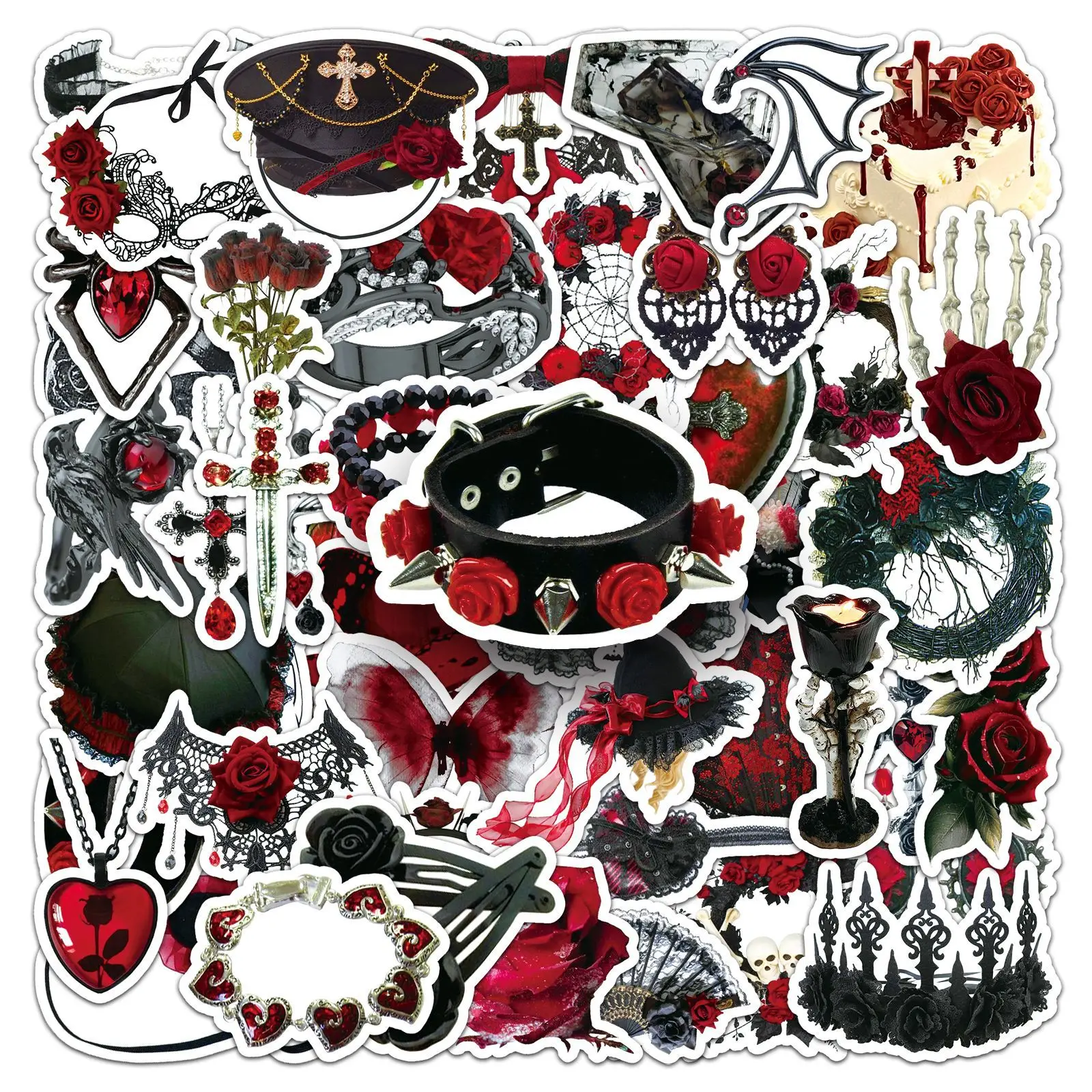 

50PCS Rose Gothic Halloween Retro Personalized Decorative Mobile Case Laptop Waterproof Stickers Kids Toy