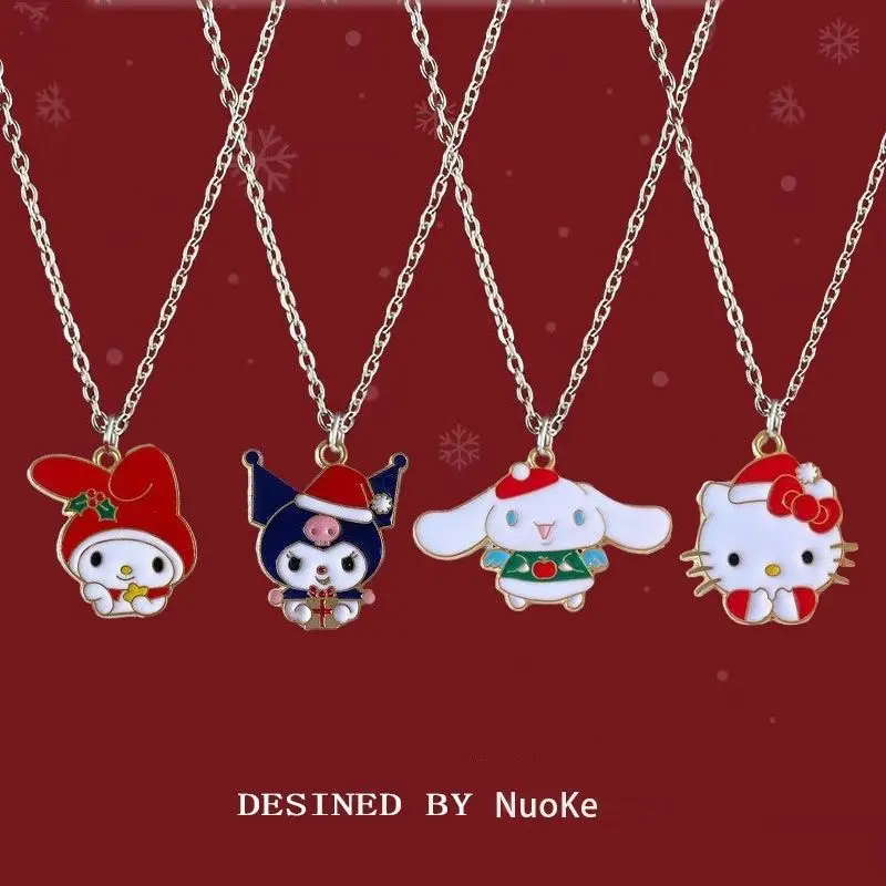 Sanrio Christmas Necklaces Earrings Girls Hello Kitty Kuromi Cinnamoroll Chains Ear Studs Anime Necklet Women Jewelry Xmas Gift