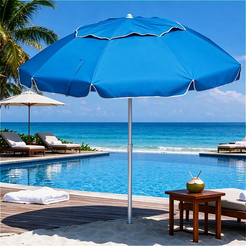 6.5FT Folding Portable Travel Beach Umbrella Three-Section Telescopic Outdoor Parasol with Sand Anchor for All Popular Beach
