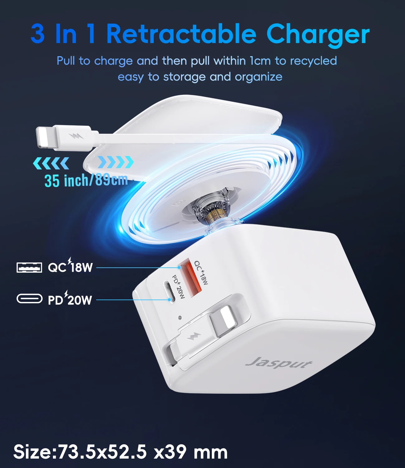 

Зарядное устройство 40 Вт с выдвижным кабелем Type-C PD, быстрая зарядка для iPhone 16, 15, 14, ноутбук Xiaomi, зарядное устройство для телефона Macbook