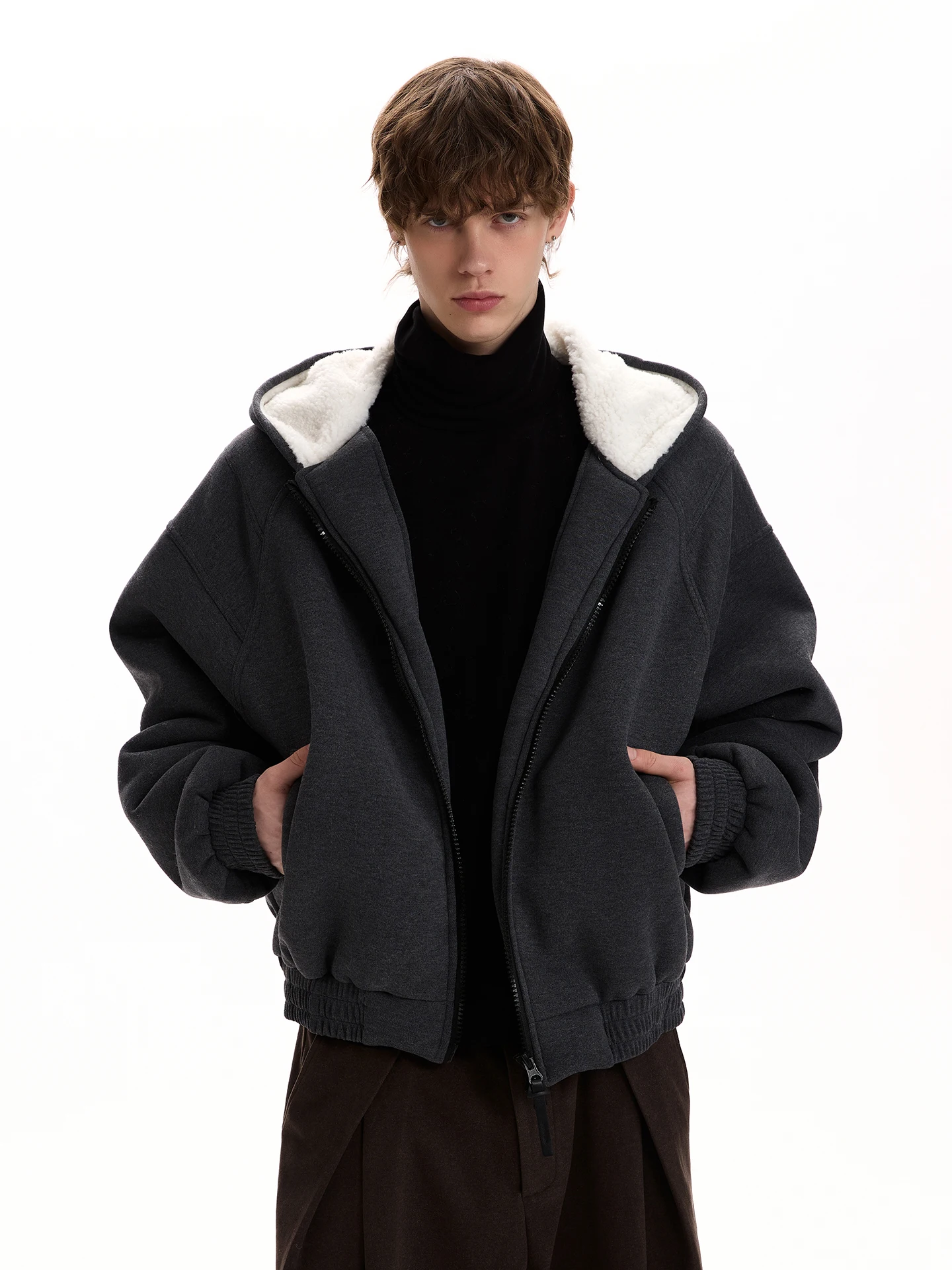 

a PUEE Retro New Thiened Warmth Outerwear Hooded Cotton Coat Cleanfit Silhouette Polyester Fiber Inner Long Sl...