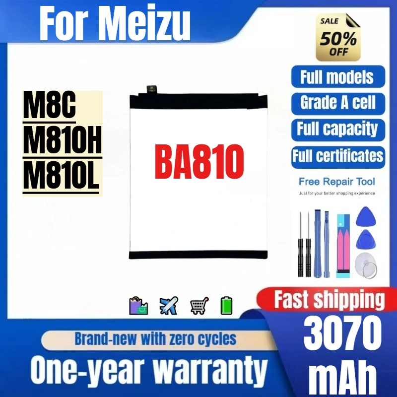 

BA810 for Meizu M8C/M810H/M810L Phone Battery 0 Cycle High Quality High Capacity Replacement Bateria Grade A Cell with Tools