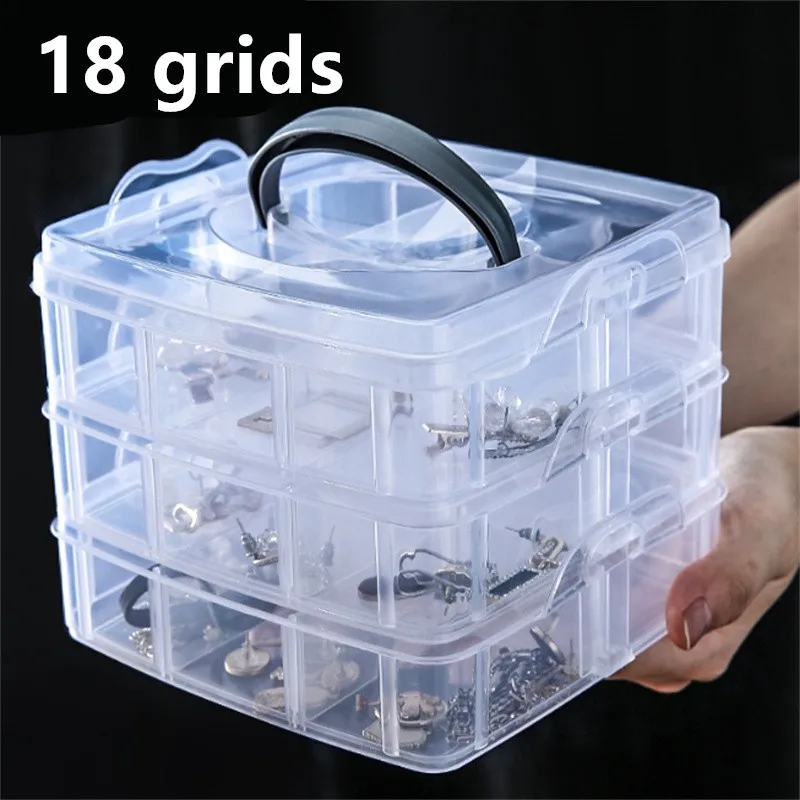 1/2/3PCS 18 Grid Transparent Jewelry Storage Box Large-capacity Necklace Ring Stud Earrings Storage Box Jewelry Box Ornament Box