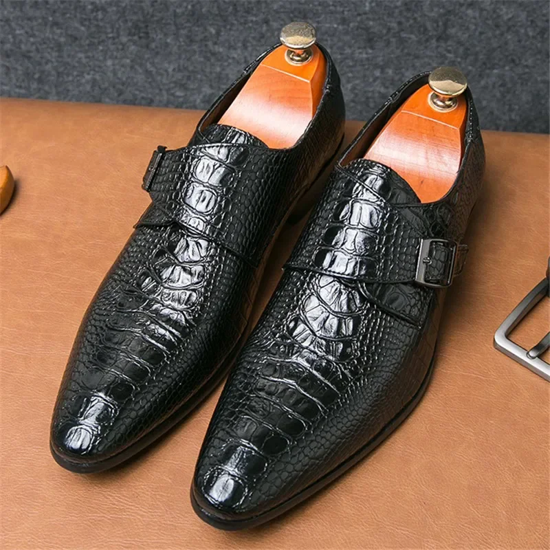 

New Pointed Alligator Pattern Chelsea Shoes Men Designer Monk Strap Loafers Formal Wedding Prom Dress Footwear Shoes for Men