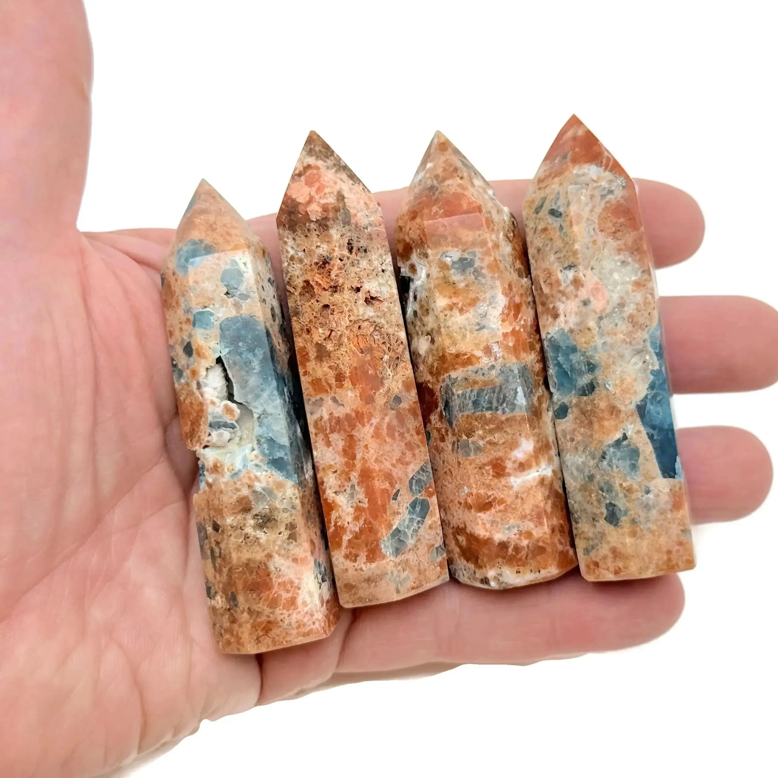 

1pc Rare Blue Apatite Combined with Sunstone in a Crystal Tower - Natural Orange to Blue Gradient, Ideal for Home Decor & Gift