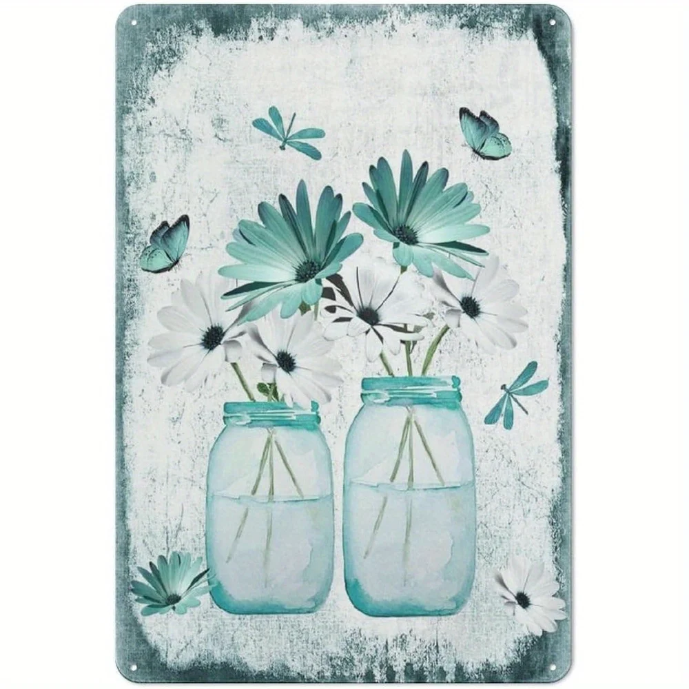 شعار بسيط من القصدير المعدني، جدارية ديزي زرقاء، جدارية اليعسوب على شكل فراشة ديزي زرقاء، ديكور منزلي لغرفة المعيشة وغرفة النوم والحمام، Ret #1