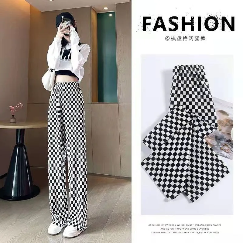 

Y2k Pants Women Summer Ice Silk Thin Section High Waist Wide Leg Pants Korean Fashion Streetwear Leopard Loose Casual Pants New