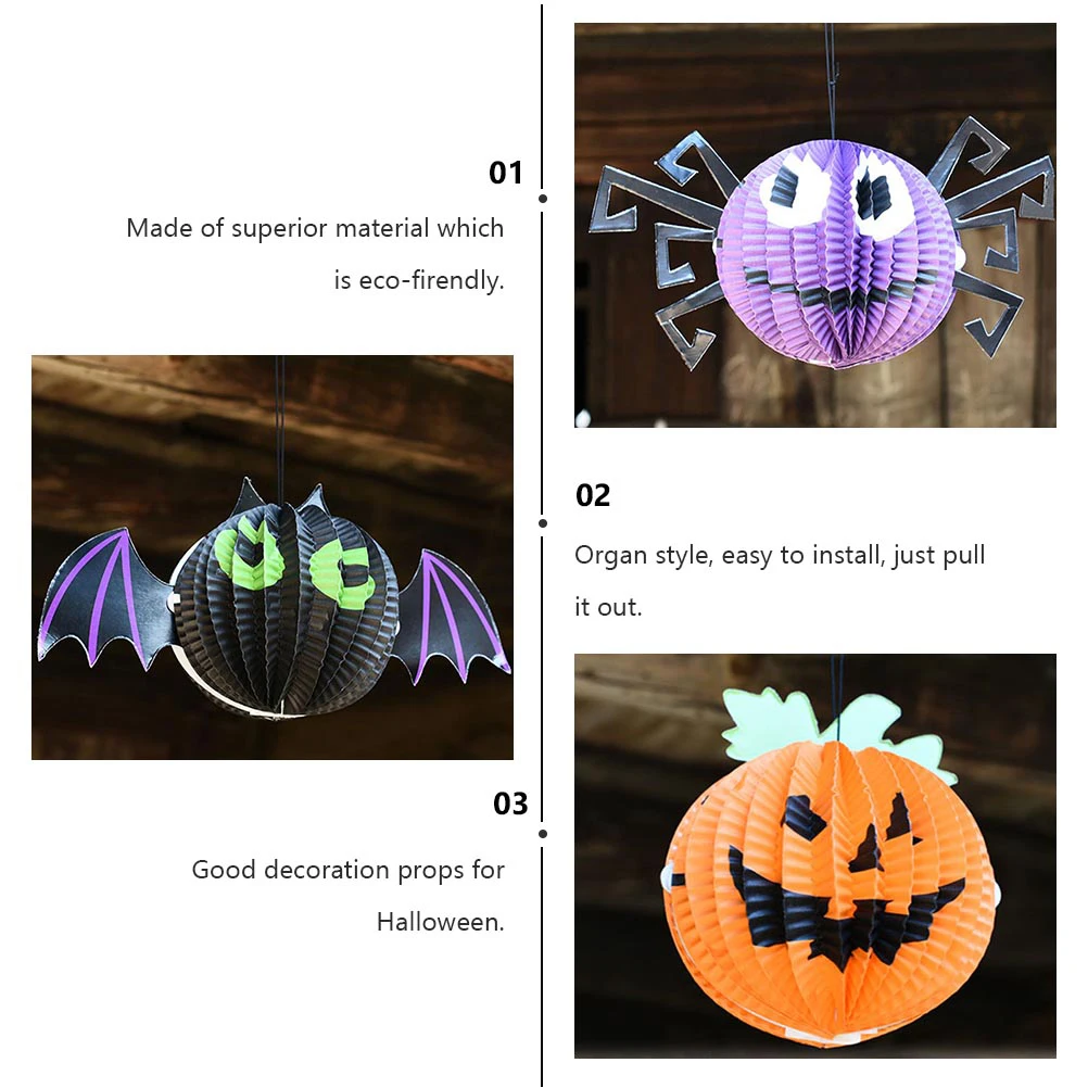 

9 Pcs Halloween Lantern H made Paper Decor Spider Bat Pumpkin Ch Hanging Easy Install Foldable Lightweight Safe Indoor
