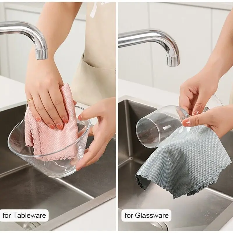 Thickened Absorbent Rag Double-Sided Coral Velvet Cleaning Dishcloth Fish Scale Pattern Dish Towel Kitchen Dishwashing Rags