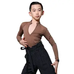 Ballroom Latin Dance Practice Clothes Boys Latin Dance Tops Black V-Neck Shirts Chacha Samba Tango Latin Dance top Costumes