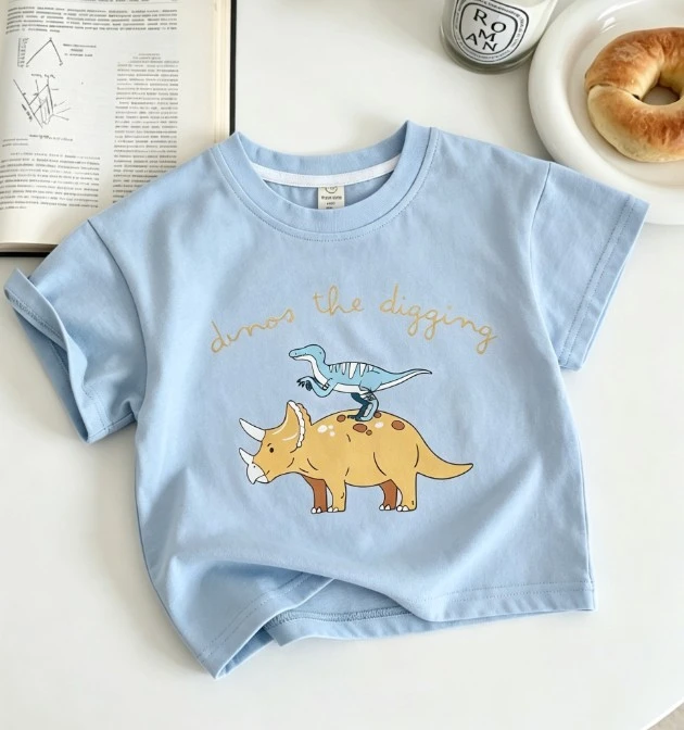2026 New Kids Dinosaur Print Tops Small Children Short Sleeve T Shirt Cotton Tops For Toddlers Baby Tops Summer Child Sport Tees