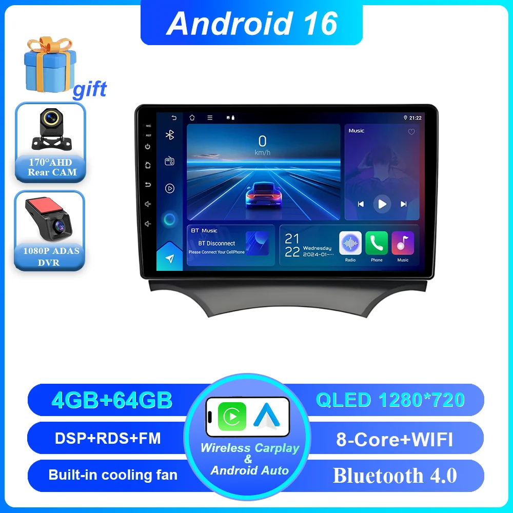 Android 16 Carplay voor Ford Ka 2008 - 2014 autoradio stereo multimediaspeler videospeler GPS navigatie QLED touchscreen 4G DSP